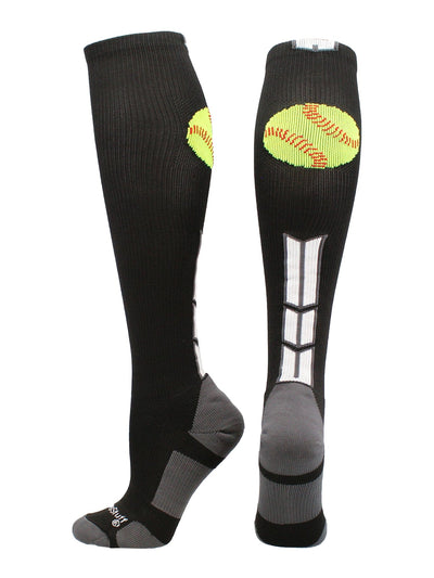 MadSportsStuff socks Black/White/Graphite / Large Softball Logo Over the Calf Socks (multiple colors)