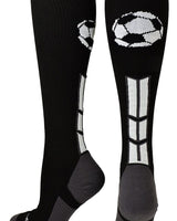 MadSportsStuff socks Black/White/Graphite / Small Soccer Socks with Soccer Ball Logo Over the Calf (multiple colors)
