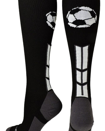 MadSportsStuff socks Black/White/Graphite / Small Soccer Socks with Soccer Ball Logo Over the Calf (multiple colors)