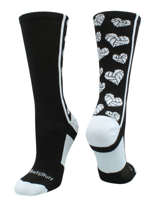 MadSportsStuff socks Black/White / Large Crazy Love Volleyball Hearts Crew Socks
