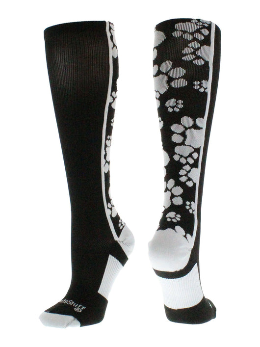 MadSportsStuff socks Black/White / Large Crazy Socks with Paws Over the Calf (multiple colors)
