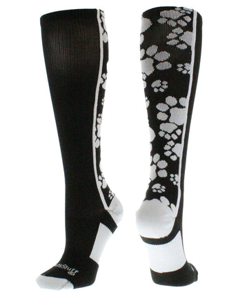 MadSportsStuff socks Black/White / Large Crazy Socks with Paws Over the Calf (multiple colors)