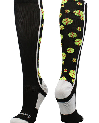 MadSportsStuff socks Black/White / Large Crazy Softball Socks with Softballs over the calf (multiple colors)