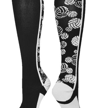 MadSportsStuff socks Black/White / Large Crazy Volleyball Logo Over the Calf Socks (multiple colors)