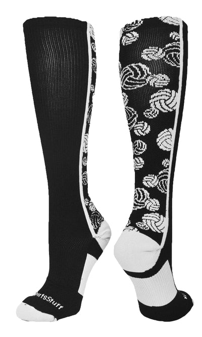 MadSportsStuff socks Black/White / Large Crazy Volleyball Logo Over the Calf Socks (multiple colors)