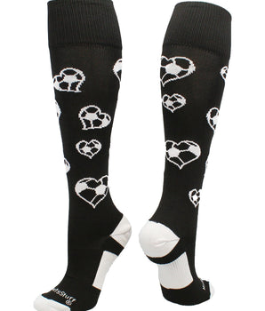 MadSportsStuff socks Black/White / Large Love Soccer Hearts Socks Over the Calf