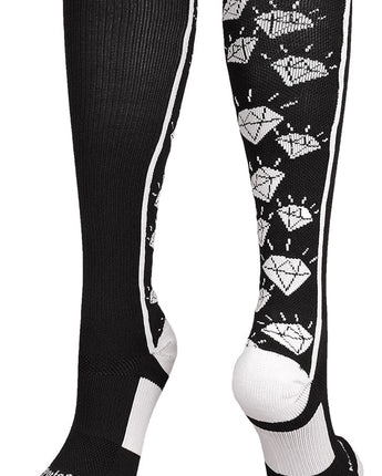 MadSportsStuff socks Black/White / Small Crazy Socks with Diamonds Over the Calf  (multiple colors)