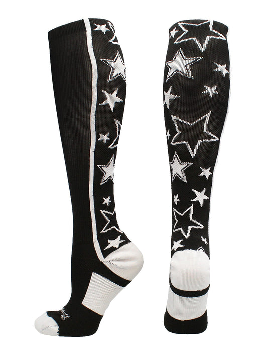 MadSportsStuff socks Black/White / Small Crazy Socks with Stars Over the Calf Socks (multiple colors)