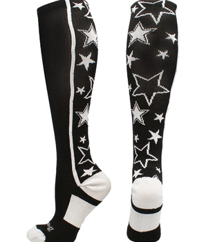 MadSportsStuff socks Black/White / Small Crazy Socks with Stars Over the Calf Socks (multiple colors)