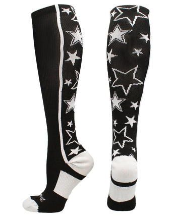 MadSportsStuff socks Black/White / Small Crazy Socks with Stars Over the Calf Socks (multiple colors)