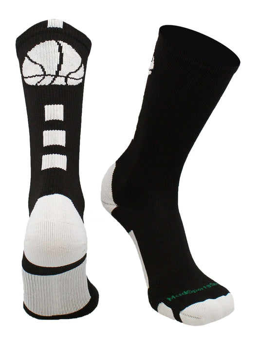 MadSportsStuff socks Black/White / X-Small Basketball Socks with Basketball Logo Athletic Crew Socks - made in the USA