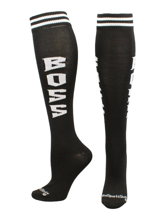 MadSportsStuff socks Boss - Black/White / Large Personality Word Socks Over the Calf Length