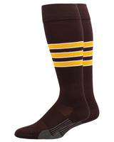 MadSportsStuff socks Brown/Gold/White / Medium Striped Baseball Socks Over the Calf Dugout Pattern D
