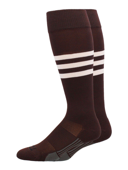 MadSportsStuff socks Brown/White / Large Striped Baseball Socks Over the Calf Dugout Pattern B
