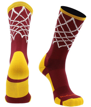 MadSportsStuff socks Cardinal Red/Gold / Large Elite Basketball Socks with Net Crew length - made in the USA