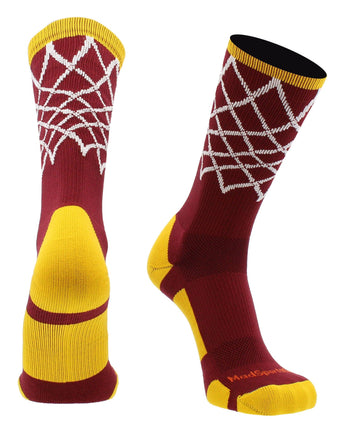 MadSportsStuff socks Cardinal Red/Gold / Large Elite Basketball Socks with Net Crew length - made in the USA