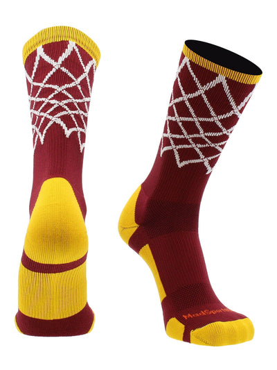 MadSportsStuff socks Cardinal Red/Gold / Large Elite Basketball Socks with Net Crew length - made in the USA