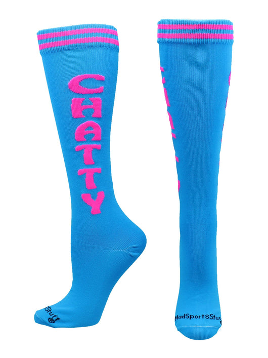 MadSportsStuff socks Chatty - Blue/Neon Pink / Large Personality Word Socks Over the Calf Length