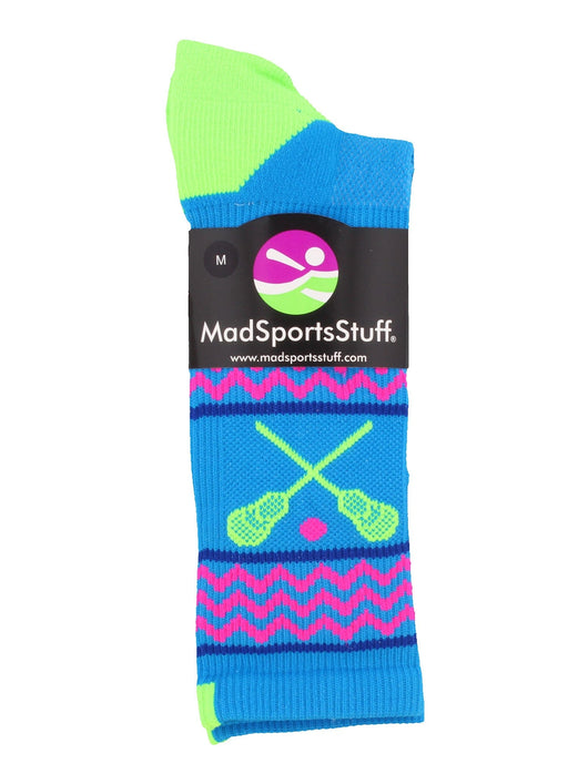 MadSportsStuff socks Chevron Girls Lacrosse Socks with Lacrosse Sticks Athletic Crew Socks