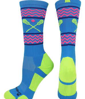 MadSportsStuff socks Chevron Girls Lacrosse Socks with Lacrosse Sticks Athletic Crew Socks