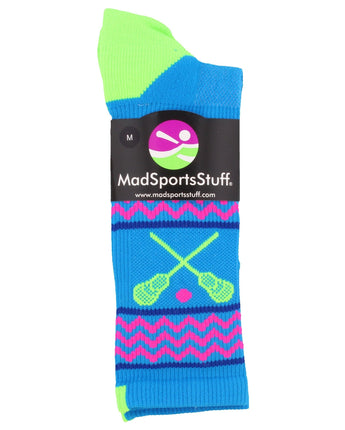 MadSportsStuff socks Chevron Girls Lacrosse Socks with Lacrosse Sticks Athletic Crew Socks