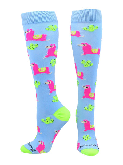 MadSportsStuff socks Columbia Blue / Large Cactus and Llama Socks Over the Calf Length