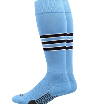 MadSportsStuff socks Columbia Blue/Navy/White / Large Striped Baseball Socks Over the Calf Dugout Pattern D