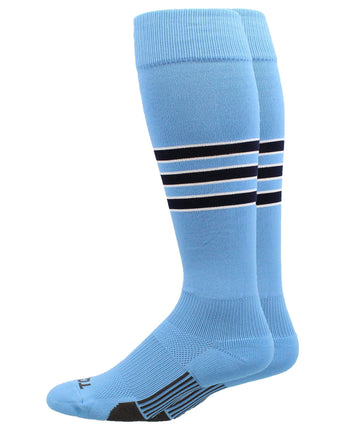 MadSportsStuff socks Columbia Blue/Navy/White / Large Striped Baseball Socks Over the Calf Dugout Pattern D