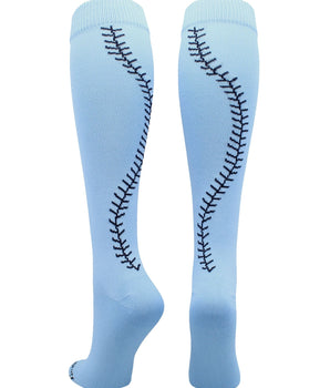 MadSportsStuff socks Columbia Blue/Navy / X-Small Softball Socks with Stitches Over the Calf (multiple colors)