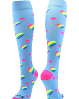 MadSportsStuff socks Columbia Blue/Neon Pink / Large Rainbow Hearts Tall Socks for Soccer Softball