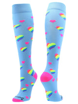 MadSportsStuff socks Columbia Blue/Neon Pink / Large Rainbow Hearts Tall Socks for Soccer Softball