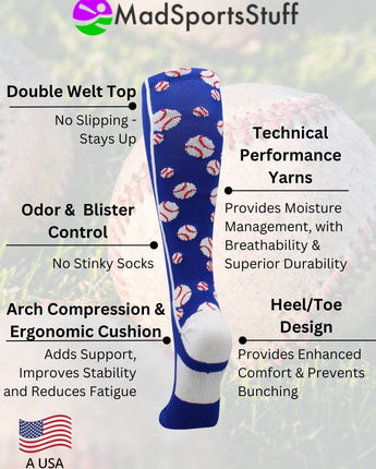 MadSportsStuff socks Crazy Baseball Socks with Baseballs over the calf