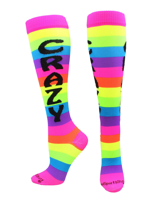 MadSportsStuff socks Crazy - Neon/Rainbow / Large Personality Word Socks Over the Calf Length