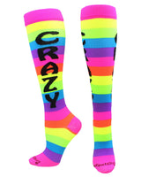 MadSportsStuff socks Crazy - Neon/Rainbow / Large Personality Word Socks Over the Calf Length
