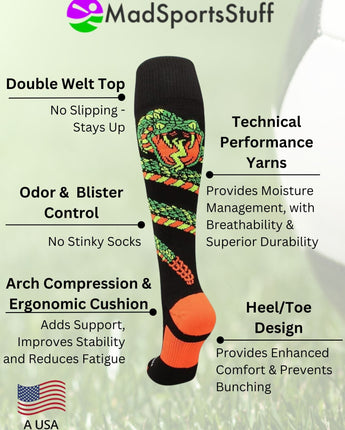 MadSportsStuff socks Crazy Snake Over the Calf Athletic Socks