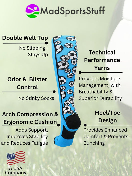 MadSportsStuff socks Crazy Soccer Socks with Soccer Balls over the calf (multiple colors)