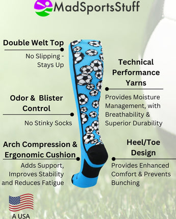 MadSportsStuff socks Crazy Soccer Socks with Soccer Balls over the calf (multiple colors)