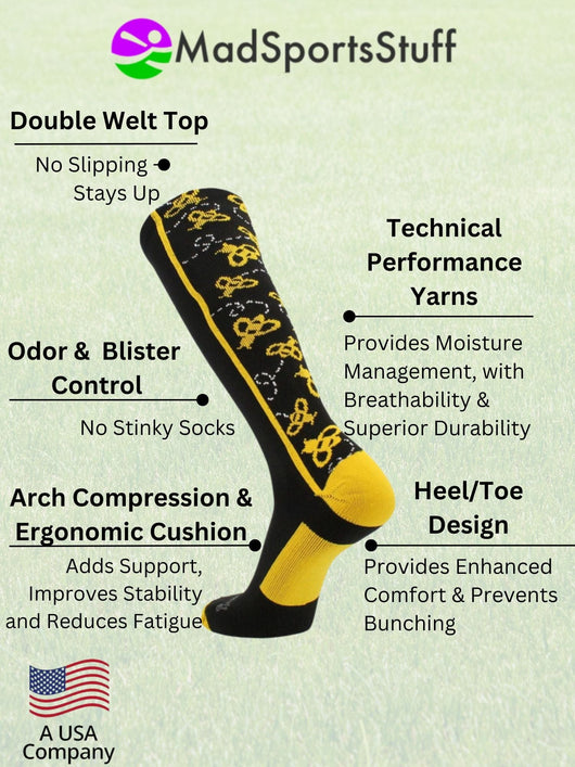 MadSportsStuff socks Crazy Socks with Bumble Bees Over the Calf