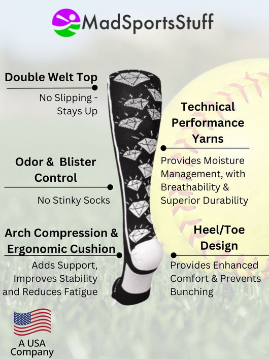 MadSportsStuff socks Crazy Socks with Diamonds Over the Calf  (multiple colors)