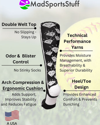 MadSportsStuff socks Crazy Socks with Diamonds Over the Calf  (multiple colors)