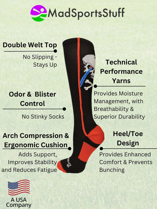 MadSportsStuff socks Crazy Socks with Laser Skull and Crossbones Over the Calf Socks