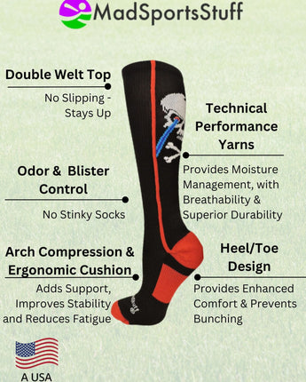 MadSportsStuff socks Crazy Socks with Laser Skull and Crossbones Over the Calf Socks