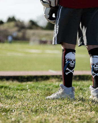 MadSportsStuff socks Crazy Socks with Laser Skull and Crossbones Over the Calf Socks
