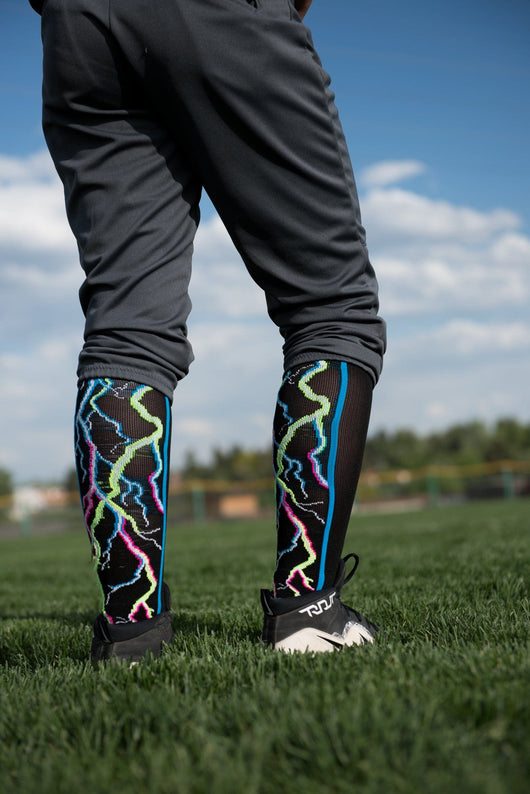 MadSportsStuff socks Crazy Socks with Lightning Bolts Electric Storm Over the Calf