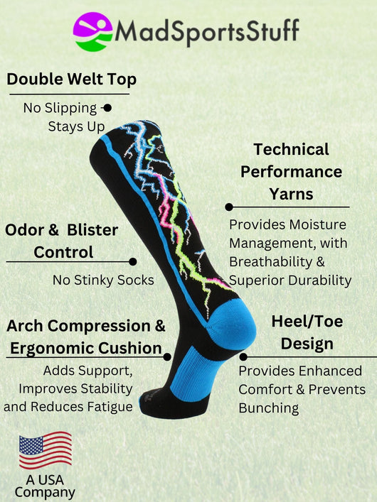 MadSportsStuff socks Crazy Socks with Lightning Bolts Electric Storm Over the Calf