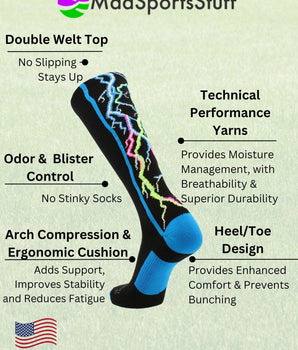 MadSportsStuff socks Crazy Socks with Lightning Bolts Electric Storm Over the Calf