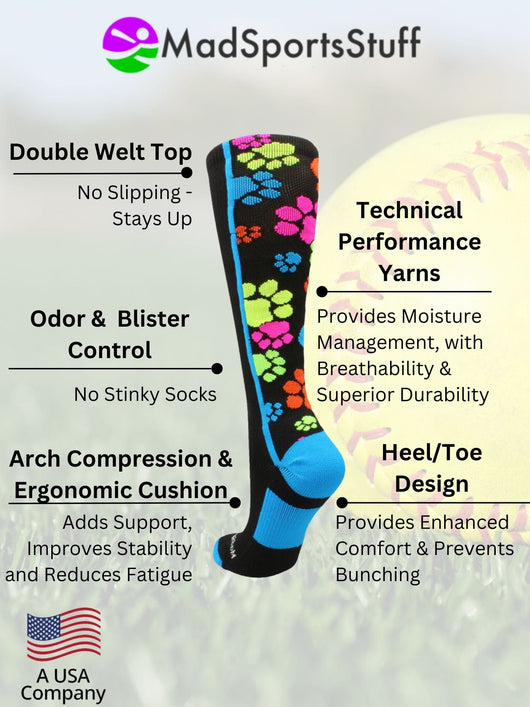 MadSportsStuff socks Crazy Socks with Paws Over the Calf (multiple colors)