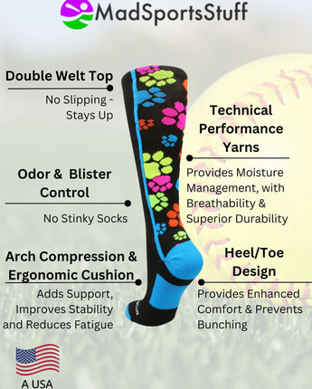 MadSportsStuff socks Crazy Socks with Paws Over the Calf (multiple colors)