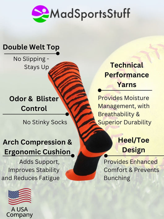 MadSportsStuff socks Crazy Socks with Safari Tiger Stripes Over the Calf Socks (multiple colors)