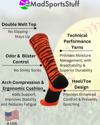 MadSportsStuff socks Crazy Socks with Safari Tiger Stripes Over the Calf Socks (multiple colors)